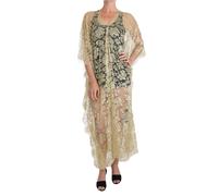 Dolce & Gabbana Gold Floral Lace Crystal Gown Cape Dress - IT38 | S