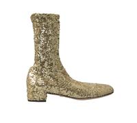Dolce & Gabbana Gold Sequined Short Boots Stretch Shoes - EU41/US10.5