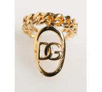 Dolce & Gabbana Gold Tone Brass Oval DG Logo Chain Adjustable Ring
