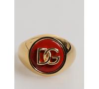 Dolce & Gabbana Gold Tone Real Brass Round Red DG Logo Men Ring - EU58 | US9