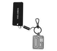 Dolce & Gabbana Gray Black DG Rubber Logo Silver Men's Keychain Keyring