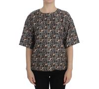 Dolce & Gabbana Gray Gold Key Print Silk Blouse T-shirt - IT40|S