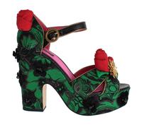 Dolce & Gabbana Green Brocade Snakeskin Roses Crystal Shoes - EU35/US4.5