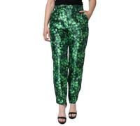 Dolce & Gabbana Green Clover Silk Satin High Waist Tapered Pants - IT44 | L
