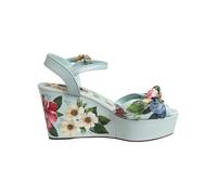 Dolce & Gabbana Green Floral Ankle Strap Wedge Sandals Shoes - EU37.5/US7
