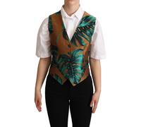 Dolce & Gabbana Green Jacquard Leaf Gold Waistcoat Vest - IT42|M