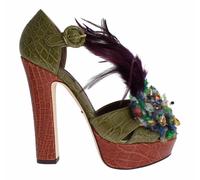 Dolce & Gabbana Green Leather Crystal Platform Sandal Shoes - EU35/US4.5