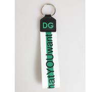 Dolce & Gabbana Green Logo Polyester Silver Brass Holder Keychain Keyring