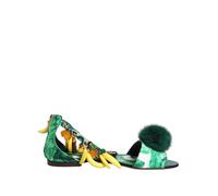 Dolce & Gabbana Green Mink Fur Satin Banana Leaf Sandals Shoes - EU35/US4.5