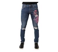 Dolce & Gabbana - Jeans Skinny Distressed con Stampa Graffiti - - Jeans - Uomo - Blu - M