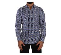 Dolce & Gabbana - Logo Mania Camicia Slim Fit in Cotone - - Shirts - Uomo - Blu - S