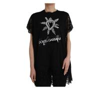 Dolce & Gabbana - Magliette nera in pizzo con stampa Sacro Cuore - - Tops - Donna - Nero - M