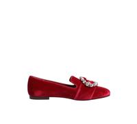 Dolce & Gabbana - Mocassini Piatte in Velluto Rosso con Cristalli - - Shoes - Donna - Rosso - 36 EU