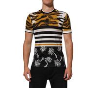 Dolce & Gabbana Multicolor Leopard Palm Leaf Men Crew Neck T-shirt - IT44 | XS