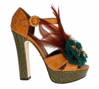 Dolce & Gabbana Orange Leather Crystal Platform Sandal Shoes - EU36/US5.5