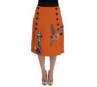 Dolce & Gabbana Orange Wool Crystal Sequin Appliques Skirt - IT38 | S