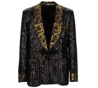 Dolce & Gabbana Paillettes Barocco Rose Jacquard Frac Blazer Nero Oro