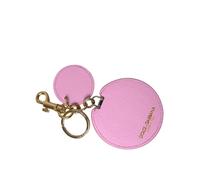 Dolce & Gabbana Pink Calf Leather Gold Metal Logo Print Keyring Keychain