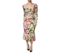 Dolce & Gabbana Pink Floral Silk Fit And Flared Midi Dress - IT46|XL