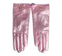 Dolce & Gabbana Pink Leather DG Logo Wrist Length Mitten Gloves - 6.5|XS