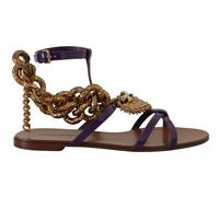 Dolce & Gabbana Purple Leather Devotion Flats Sandals Shoes - EU36.5/US6