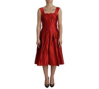 Dolce & Gabbana Red A-line Pleated Satin Silk Dress - IT38|XS