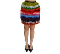Dolce & Gabbana Red Blue High Waist Mini Feather Skirt - IT36 | XS