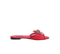 Dolce & Gabbana Red Embellished Flats Slip On Sandals Shoes - EU37/US6.5