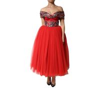 Dolce & Gabbana Red Floral Off Shoulder A-line Gown Dress - IT42|M