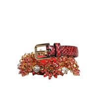 Dolce & Gabbana Red Leather Daisy Crystal Embellished Waist Belt - M