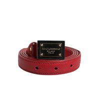 Dolce & Gabbana Red Leather Square Metal Buckle Cintura Belt - 105 cm / 42 Inches