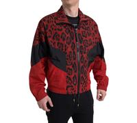 Dolce & Gabbana Leopardo Stampa Giacca Bomber Dg Logo Rosso Nero Sweatshirt