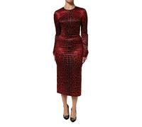 Dolce & Gabbana Red Leopard Sheath Long Sleeves Dress - IT40|S
