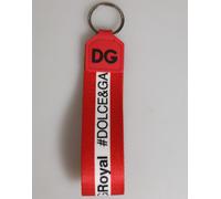 Dolce & Gabbana Red Logo Polyester Silver Brass Holder Keychain Men Keyring
