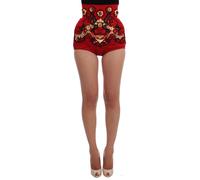 Dolce & Gabbana Red Silk Crystal Roses Shorts - IT40|S
