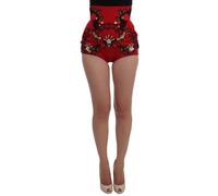 Dolce & Gabbana Red Silk Crystal Roses Shorts - IT40|S