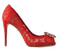 Dolce & Gabbana Red Taormina Lace Crystal Heels Pumps Shoes - EU37.5/US7