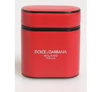 Dolce & Gabbana Red White Calfskin Leather Logo Flip Holder Airpods Case