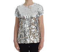 Dolce & Gabbana Silver Sequined Crewneck Blouse T-shirt Top - IT40