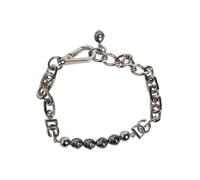 Dolce & Gabbana Silver Tone Chain Lobster Clasp Logo Gray Pearls Bracelet