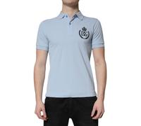 Dolce & Gabbana Sky Blue Cotton Crown Collared Polo T-shirt - IT44 | XS
