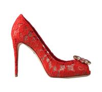 Dolce & Gabbana - Tacchi Rossi in Pizzo con Cristalli - -Shoes -Donna -Rosso -37 EU
