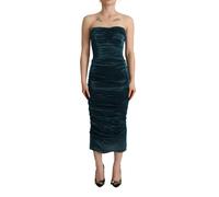 Dolce & Gabbana Turquoise Bustier Bodice Draped Midi Dress - IT40|S