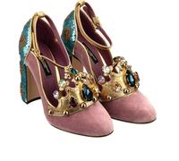 DOLCE & GABBANA Vally Décolleté con Tacco A Blocco Barocco in Velluto Pink