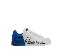 Dolce & Gabbana White Blue Leather Logo Low Top Sneakers Shoes - EU44.5/US11.5