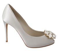 Dolce & Gabbana White Crystals Peep Toe Heels Satin Pumps Shoes - EU38.5/US8