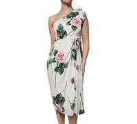 Dolce & Gabbana White Floral Silk One Shoulder Midi Dress - IT48|XXL