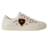 Dolce & Gabbana White Leather Gold Red Heart Sneakers Shoes - EU35/US4.5