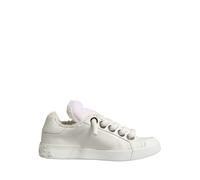 Dolce & Gabbana White Leather Shearling Fur Low Top Sneakers Shoes - EU42/US9