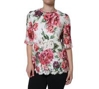 Dolce & Gabbana White Peony Lace Short Sleeves Blouse Top - IT38 | XS
